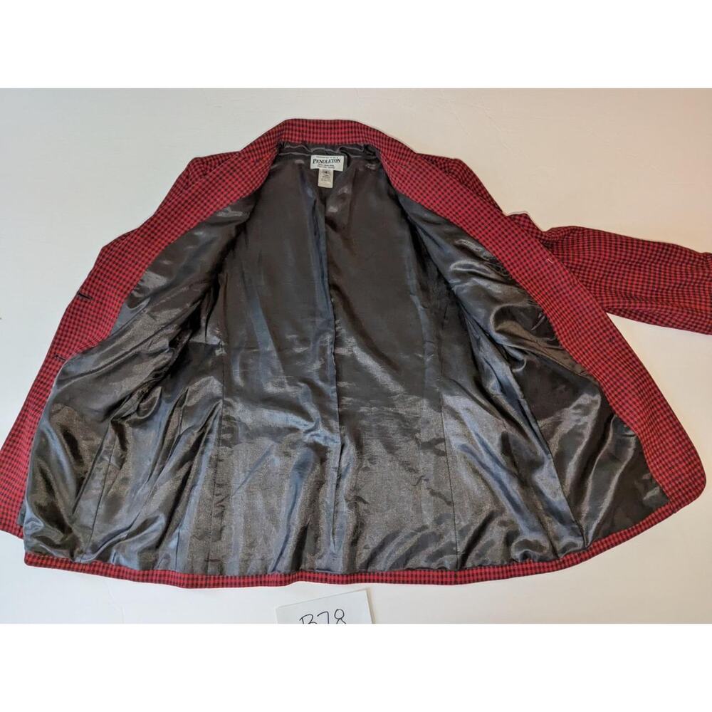 Pendleton Virgin Wool Red Checkered Blazer Size 14 Vintage -0623B78 - Picture 3 of 4